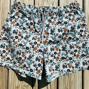 ASOS Design Men’s Swim Trunks Cream Floral Print Board Shorts 34” Unlined